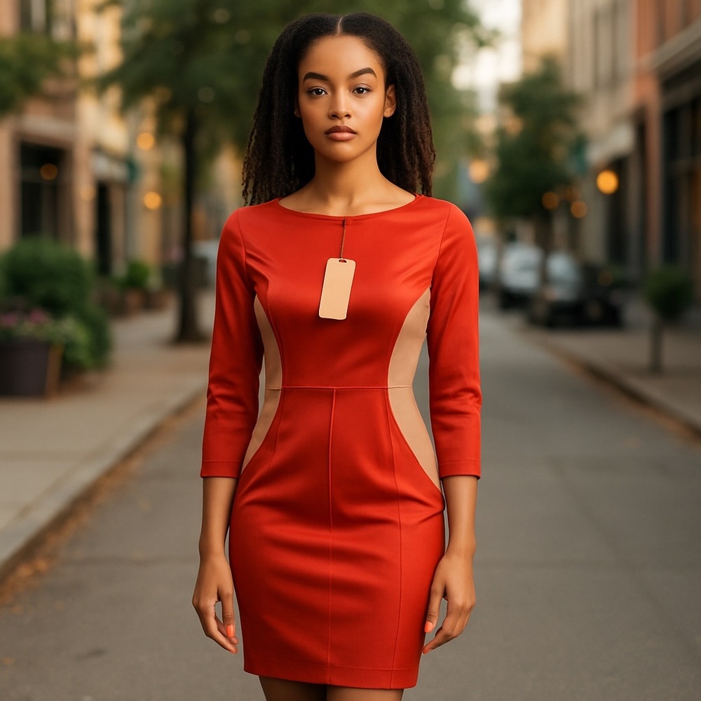 Red/khaki dress NWT perfect date dress tag on model pics too didn’t take off